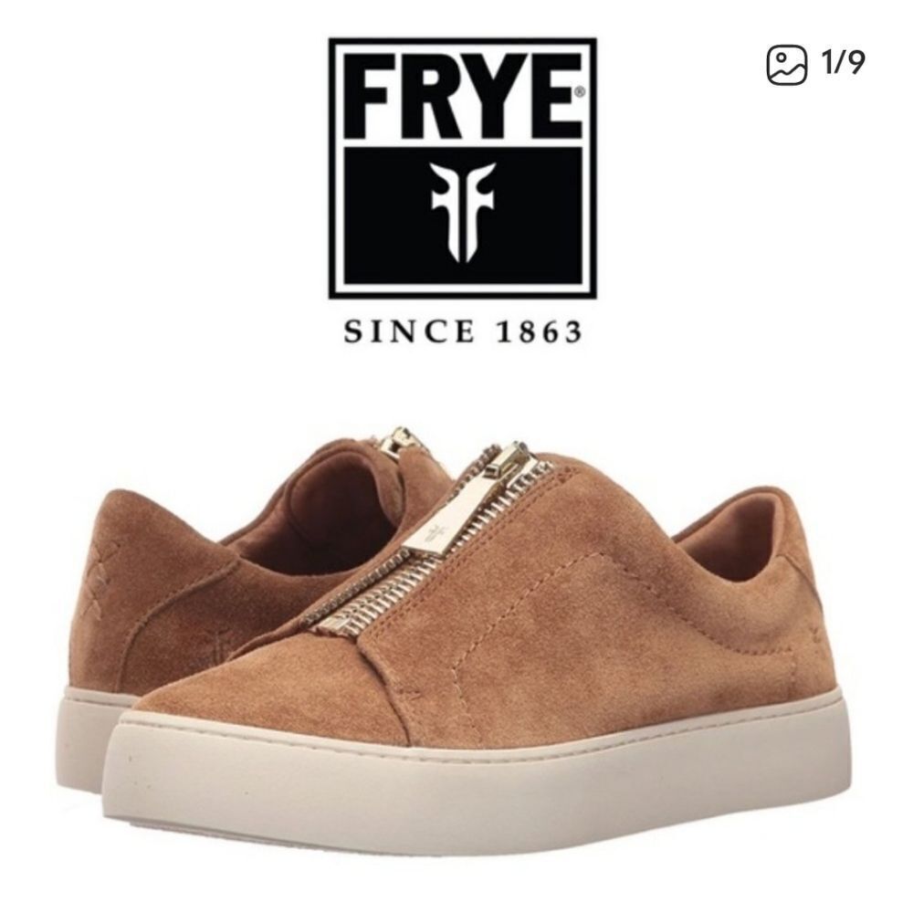 Frye Tan Lena Suede Zipper Slide In Sneakers SZ 8.5